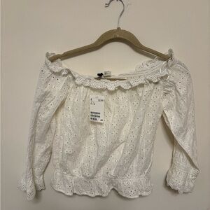 NWT H&M White Eyelet Off-Shoulder Blouse size4 boho cottagecore coquette whimsy